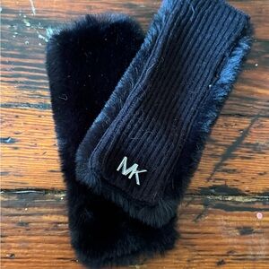 Michael Kors Black Fur and Knit Hand Warmers